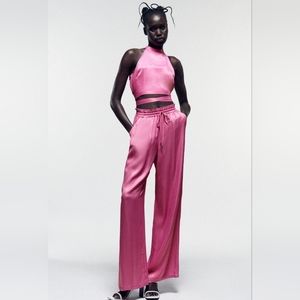 Zara wide leg satin effect pants